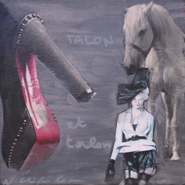 Collagen mit dem Titel "Talon étalon" von Nathalia Chipilova, Original-Kunstwerk, Scherenschnitt Auf Keilrahmen aus Holz mon…