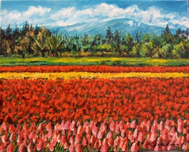 Painting titled "Champ de tulipes" by Nathalia Chipilova, Original Artwork, Oil