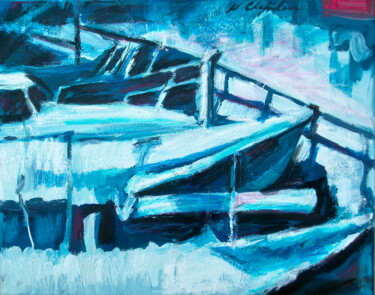 Peinture intitulée "Port bleu Saint-Rap…" par Nathalia Chipilova, Œuvre d'art originale, Acrylique Monté sur Châssis en bois