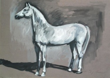Peinture intitulée "Cheval blanc" par Nathalia Chipilova, Œuvre d'art originale, Huile