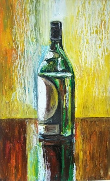 Painting titled "Bouteille de vin bl…" by Nathalia Chipilova, Original Artwork, Oil