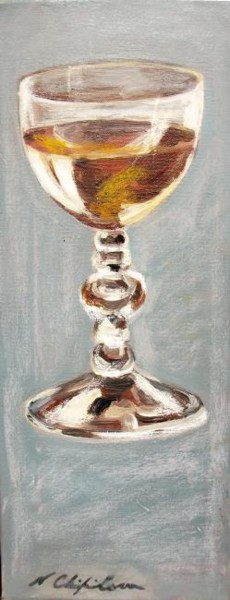Painting titled "Verre de vin blanc 1" by Nathalia Chipilova, Original Artwork, Oil