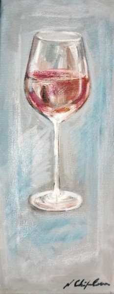 Painting titled "Verre de vin rosé" by Nathalia Chipilova, Original Artwork, Oil