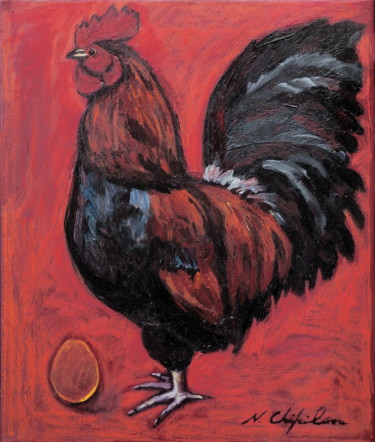 Peinture intitulée "Coq et l’œuf d'or" par Nathalia Chipilova, Œuvre d'art originale, Acrylique