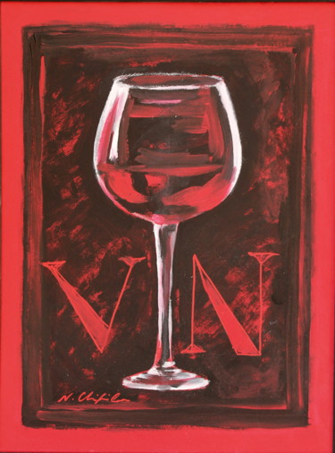 Painting titled "Verre de vin rouge" by Nathalia Chipilova, Original Artwork, Acrylic