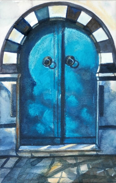 Peinture intitulée "Porte bleue, Agadir" par Nathalia Chipilova, Œuvre d'art originale, Huile
