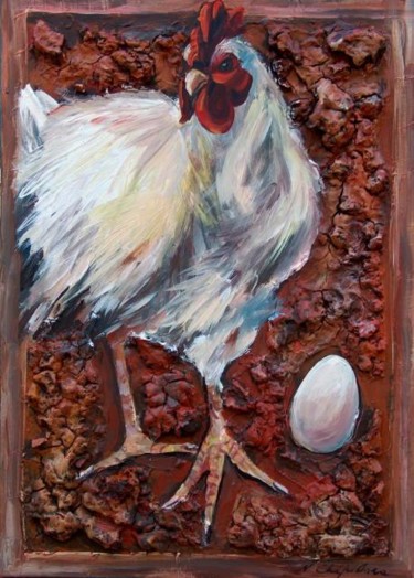 Pintura titulada "La poule garde son…" por Nathalia Chipilova, Obra de arte original, Acrílico