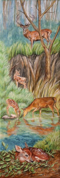 Malerei mit dem Titel "Deers/ Moments of j…" von Athanasia Karatza, Original-Kunstwerk, Acryl Auf Keilrahmen aus Holz montie…
