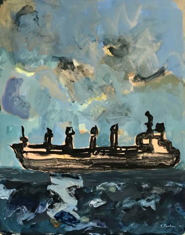 Pintura intitulada "en-mer-100x80cm-acr…" por Tina Kambani, Obras de arte originais, Acrílico