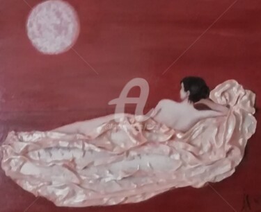 Painting titled "La sensuelle." by A.Tika, Original Artwork, Oil Mounted on Cardboard