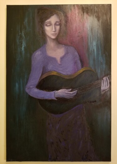 Malarstwo zatytułowany „Guitarist” autorstwa Atom Hovhanesyan, Oryginalna praca, Olej Zamontowany na Drewniana rama noszy