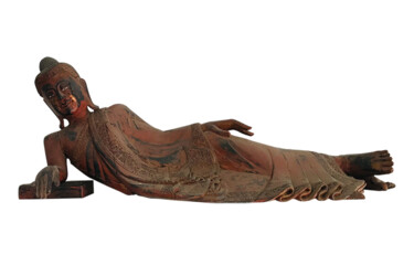 Scultura intitolato "MANDALAY RECLINING…" da Atthaporn Rosedis, Opera d'arte originale, Legno