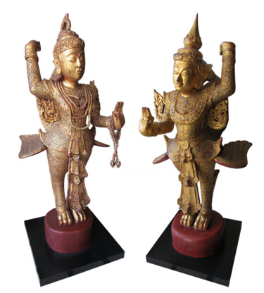 Sculpture titled "SET OF 2 ANTIQUE KI…" by Atthaporn Rosedis, Original Artwork, Wood