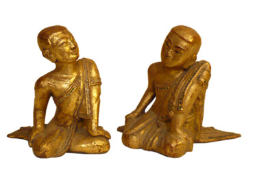 "SET OF 2 ANTIQUE SI…" başlıklı Heykel Atthaporn Rosedis tarafından, Orijinal sanat, Ahşap