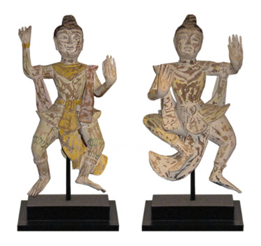 Sculpture titled "SET OF 2 BURMESE DA…" by Atthaporn Rosedis, Original Artwork, Wood