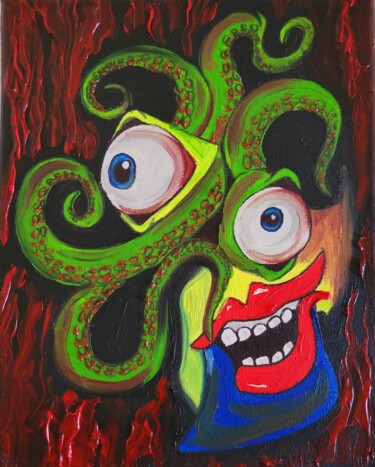 Schilderij getiteld "Octopus Symphony" door Attila Papp-Ragany, Origineel Kunstwerk, Olie