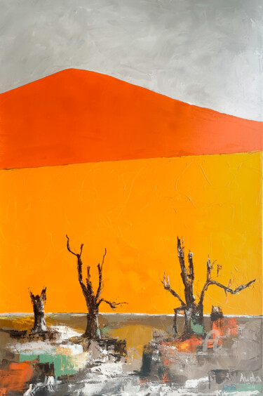 「Blue orange - where…」というタイトルの絵画 Auda Deichsによって, オリジナルのアートワーク, オイル ウッドストレッチャーフレームにマウント