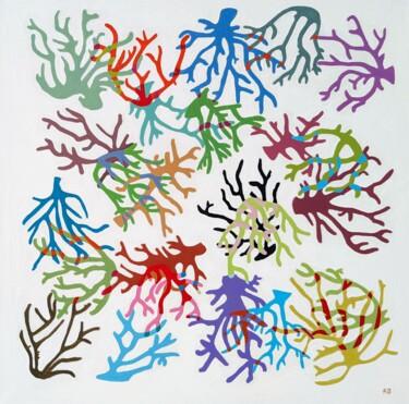 Peinture intitulée "Carré de coraux" par Aude Billerot, Œuvre d'art originale, Acrylique