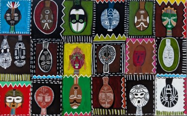 Pintura titulada "Visages d'Afriques" por Aude Billerot, Obra de arte original, Acrílico Montado en Bastidor de camilla de m…