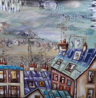 Peinture intitulée "Les grues de Paris" par Aude Charrière, Œuvre d'art originale, Acrylique