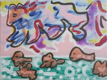 Peinture intitulée "Petits poissons et…" par Aude Peris, Œuvre d'art originale, Acrylique Monté sur Châssis en bois
