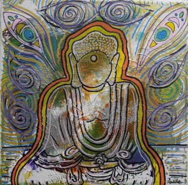 Malerei mit dem Titel "Bouddha de lumière." von Aude Peris, Original-Kunstwerk, Acryl Auf Keilrahmen aus Holz montiert