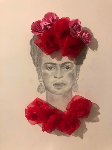 Dibujo titulada "MME FRIDA KHALO" por Aude Matias Da Costa, Obra de arte original, Lápiz Montado en Vidrio