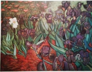 Disegno intitolato "Les Iris" da Mzelle Cecca Artwork, Opera d'arte originale, Pastello