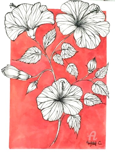 Рисунок под названием "Hibiscus" - Mzelle Cecca Artwork, Подлинное произведение искусства, Маркер