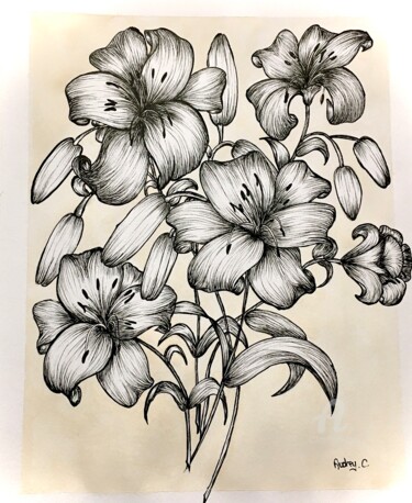 Malarstwo zatytułowany „Bouquet de Lys” autorstwa Mzelle Cecca Artwork, Oryginalna praca, Marker