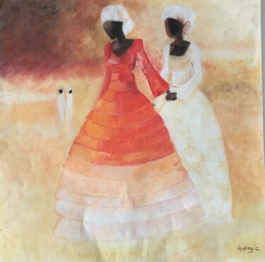 Zeichnungen mit dem Titel "Femmes dans le dése…" von Mzelle Cecca Artwork, Original-Kunstwerk, Pastell