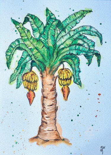 Drawing titled "Bananier" by Mzelle Cecca Artwork, Original Artwork, Watercolor