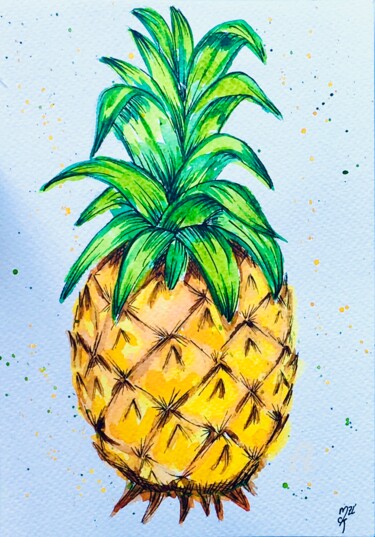Zeichnungen mit dem Titel "Ananas" von Mzelle Cecca Artwork, Original-Kunstwerk, Aquarell