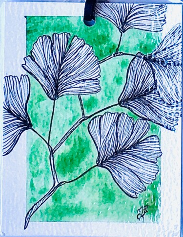 Rysunek zatytułowany „Marque page Ginkgo…” autorstwa Mzelle Cecca Artwork, Oryginalna praca, Atrament