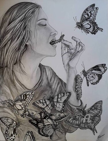Dibujo titulada "papillons" por Audrey Claire, Obra de arte original, Lápiz