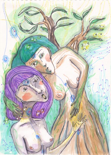 Peinture intitulée "Le Chant ou la Tran…" par Audrey Denis, Œuvre d'art originale, Aquarelle