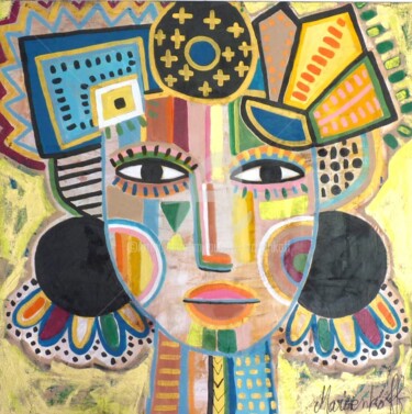 Malerei mit dem Titel "Patchwork portrait" von Audrey Marienkoff, Original-Kunstwerk, Acryl Auf Keilrahmen aus Holz montiert