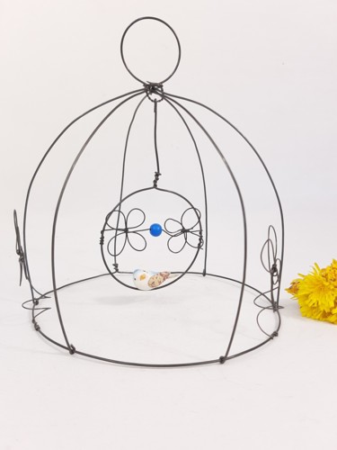 Sculpture titled "cage en fil de fer…" by Au Fil D'Anne, Original Artwork, Wire