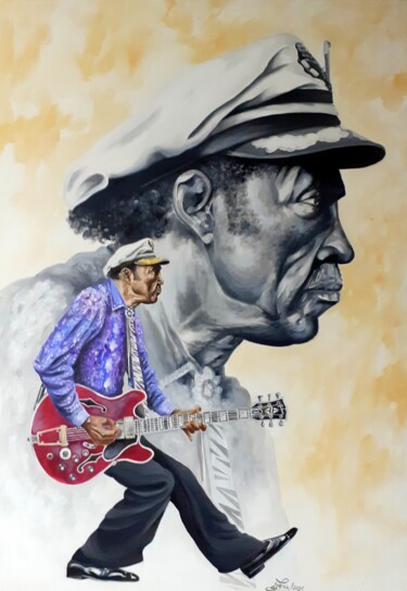 「Chuck Berry」というタイトルの絵画 August Di Lenaによって, オリジナルのアートワーク, アクリル ウッドストレッチャーフレームにマウント