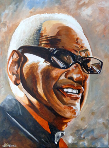Painting titled "Ray Charles" by August Di Lena, Original Artwork, Acrylic Mounted on Wood Stretcher frame