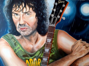 Painting titled "Gary Moore" by August Di Lena, Original Artwork, Acrylic Mounted on Wood Stretcher frame