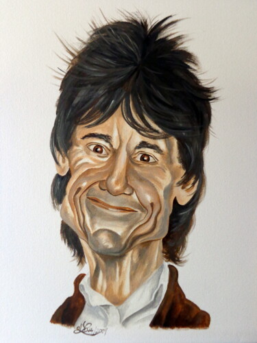 Painting titled "Ronnie Wood (ROLLIN…" by August Di Lena, Original Artwork, Acrylic Mounted on Wood Stretcher frame