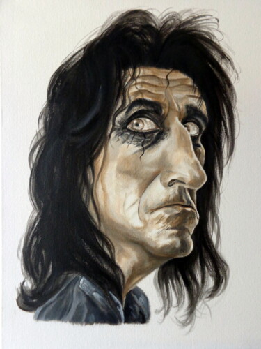 Painting titled "Alice Cooper" by August Di Lena, Original Artwork, Acrylic Mounted on Wood Stretcher frame