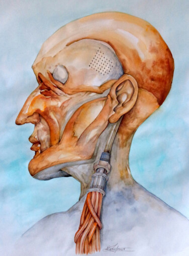 Painting titled "Man/Machine" by August Di Lena, Original Artwork, Watercolor