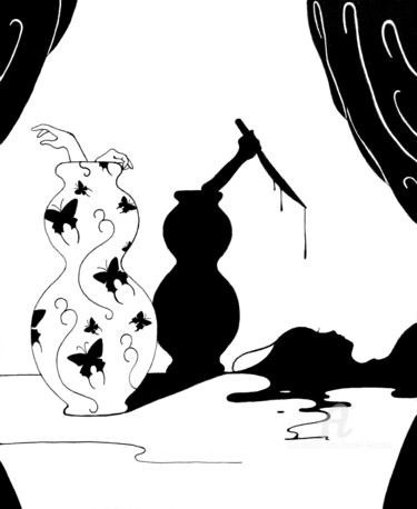 Disegno intitolato "Scène de Crime 1" da Aurélie Bescond, Opera d'arte originale, Pennarello