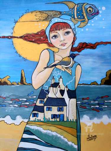 Painting titled "Mais que fais tu la…" by Aurelie Chauvin, Original Artwork, Acrylic Mounted on Wood Panel