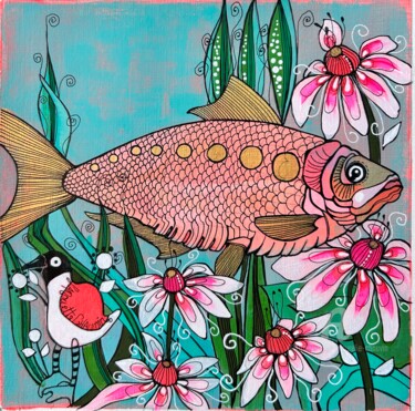 绘画 标题为“Poisson fleurs” 由Aurelie Chauvin, 原创艺术品, 丙烯
