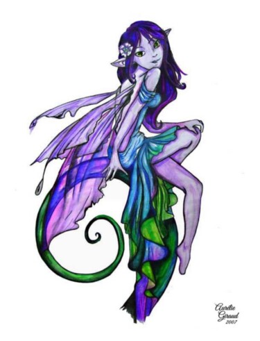 Disegno intitolato "Fairy Purple" da Aurelie Giraud, Opera d'arte originale, Matita