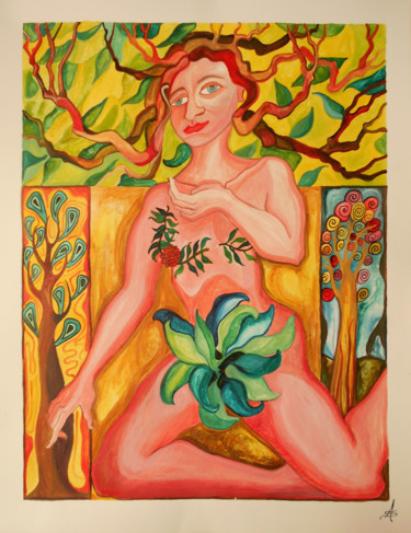 Painting titled "Tryptique la Dryade" by Aurélie Sarrazin, Original Artwork, Ink