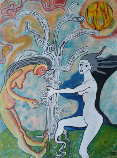 Картина под названием "Les Femmes de l'Arb…" - Aurélie Sarrazin, Подлинное произведение искусства, Акрил